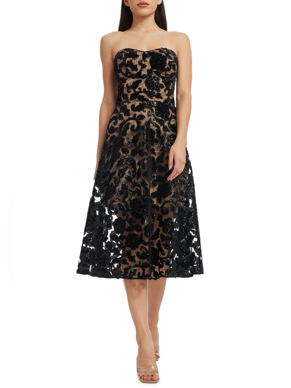 Dress the Population Sadie Floral Sequin Strapless A-Line Dress
